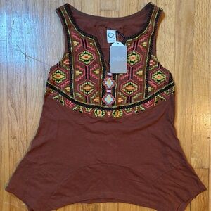 NWT Anthropologie Akemi+Kin Sleeveless Top XS Embroidered Copper Brown